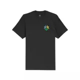 Remera negra de corte clásico con logo Adidas Skateboarding en el pecho, con diseño de tres hojas de trébol en colores azul, amarillo y verde.