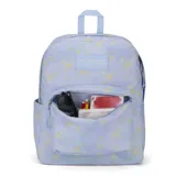 Mochila Jansport Superbreak Plus celeste con estampado de estrellas amarillas.