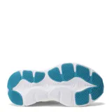 Championes deportivos Umbro modelo Dash W, color blanco con detalles en turquesa. Presentan un diseño de running con suela gruesa y logo Umbro en el lateral.