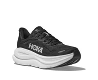 Championes Hoka Bondi 9, color negro con suela blanca, ideales para running.