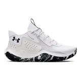 Championes de básquet Under Armour UA Jet 23, color negro con detalles dorados y suela blanca.