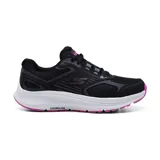 Championes deportivos Skechers Go Run Consistent 2.0, color negro con detalles en gris y fucsia. Capellada de malla deportiva, amortiguación ULTRA LIGHT, tecnología M-Strike y plantilla Air-Cooled Goga Mat.
