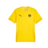 Camiseta de fútbol amarilla de corte clásico, con logo de Puma bordado en negro en el pecho derecho y escudo bordado en el pecho izquierdo.