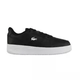 Zapatillas urbanas Lacoste modelo L001 Set 224 2 SMA, color negro con logo del cocodrilo bordado en blanco en el lateral y suela blanca.