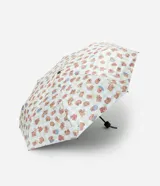 Sombrilla plegable con estampado de carpinchos en diversas poses sobre un fondo de cuadros vichy verde claro.