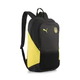 Mochila Puma de poliéster color negro con detalles en amarillo. Incluye logo de Puma y escudo del Club Atlético Peñarol en amarillo. Cuenta con un compartimento principal con cierre, un bolsillo frontal con cierre, dos bolsillos laterales de malla y correas ajustables para los hombros.