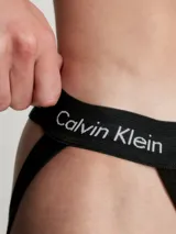 Pack de 3 suspensorios negros de algodón elástico con cinturilla elástica con logo Calvin Klein.