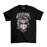 Remera negra de algodón con estampado de Celia Cruz y la frase "Azúcar!".