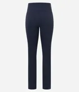 Pantalón deportivo recto negro, de microfibra, con cintura alta y elástico ancho.