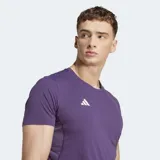 Remera de running Adidas Adizero Essentials para hombre, color violeta. Confeccionada en tejido entrelazado de poliéster reciclado con tecnología AEROREADY que absorbe el sudor. Presenta un ajuste ceñido, cuello redondo y el logo de la marca en el pecho.
