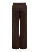 Jean wide fit de tiro alto color marrón oscuro con estampado animal print de leopardo en negro. Confeccionado en denim de twill, presenta cierre de gancho y cremallera, bolsillos delanteros, traseros y bolsillo monedero.