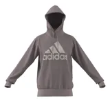 Sudadera con capucha de felpa suave, color gris, con logo lineal de adidas en el frente.
