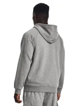 Campera Under Armour azul con capucha, cierre frontal y bolsillos tipo canguro.
