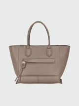 Bolso tote Longchamp modelo Mailbox, tamaño L, color gris topo, confeccionado en cuero granulado.