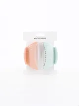 Pack de dos pinzas para el pelo, una color durazno y otra color celeste, con diseño texturizado.