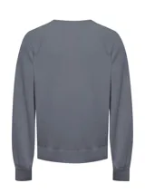 Sweater color crudo de lana con cuello redondo y abertura frontal con botones de madera.
