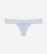 Bombacha bikini con recorte hilo en las pompis, cintura de encaje y superficie texturizada.