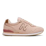 Championes New Balance modelo WLSLAKC1, color rosa pálido con detalles metálicos en tono oro rosado. Presentan el logo 'N' lateral y un diseño de running clásico.