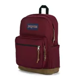 Mochila color bordó con fondo de gamuza, funda interna para laptop de 15”, y bolsillo lateral para botella de agua.