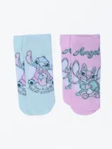 Pack de dos pares de medias de algodón con diseño de Angel y Stitch, una rosa y otra celeste.
