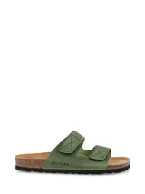 Sandalias de cuero 100%, con ajuste de velcro, diseño orgánico y base de plantilla en corcho.