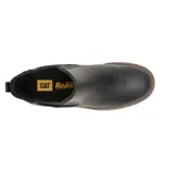 Botín Chelsea de cuero negro con elástico lateral, suela de goma con plataforma y taco cuadrado.