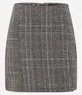 Minifalda de polivelour con estampado de cuadros en tonos grises y marrones.