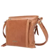 Cartera bandolera Hush Puppies color marrón, con bolsillo frontal con cierre y llavero colgante.