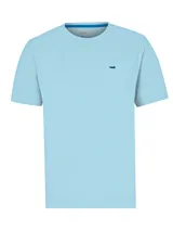 Remera celeste de algodón orgánico, corte regular fit, con cuello redondo y bolsillo en el pecho con logo bordado de la marca.