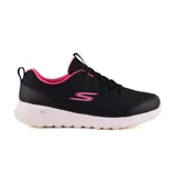 Championes Skechers GOwalk Joy color negro con detalles en fucsia. Capellada de malla y material sintético, plantilla Air-Cooled Goga Mat y media suela con amortiguación 5GEN.