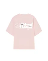 Remera celeste con estampado blanco en la espalda que dice "Ibiza Island", "Ittai", "Designed in Ibiza" y "SS26 Ibiza Ags".