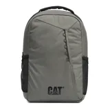 Mochila Caterpillar modelo Explorer Backpack, color verde oliva/taupe, con diseño aerodinámico. Cuenta con compartimento principal con bolsillo acolchado para laptop, bolsillo frontal con cremallera y cordón, bolsillos laterales de malla, y correas de hombro y panel trasero acolchados. Fabricada en poliéster reciclado.