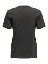 Remera de algodón orgánico color gris oscuro con efecto desgastado, cuello redondo y mangas cortas. Presenta un estampado frontal grande con el nombre "NIRVANA" en la parte superior y el icónico logo de la cara sonriente con ojos 'X' y boca 'T' en color beige claro.