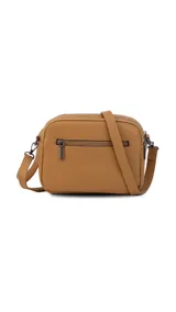 Bandolera color gris oscuro con doble bolsillo principal, un bolsillo frontal y uno trasero, todos con cierre. Incluye correa ajustable y logo de la marca "Lincoln's" grabado en el frente.