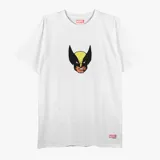 Remera blanca con estampado del rostro de Wolverine, personaje de Marvel.