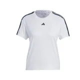 Remera Adidas Aeroready Train Essentials de mujer, color blanco con logo negro y tres tiras negras en los hombros.
