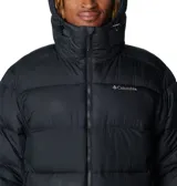 Campera puffer Columbia Pike Lake II Hooded para hombre, color verde oliva y negro. Cuenta con tecnología Omni-Heat Reflective, capucha ajustable, bolsillos con cierre y puños elásticos.