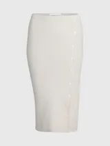 Falda lápiz midi confeccionada en 100% algodón orgánico, con textura fina de canalé y cintura elástica.