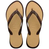 Ojotas Havaianas Top Point Fusion color marrón con plantilla texturizada y tiras con el logo de la marca.
