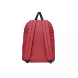 Mochila Vans Old Skool color rojo con logo "Vans Off The Wall" estampado en blanco y negro.