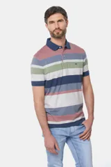Remera polo de hombre a rayas horizontales en jersey de algodón. Con botones personalizados y logo bordado en el pecho.