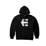 Canguro negro con capucha y bolsillo tipo canguro. Estampado frontal con el logo de Etnies en blanco.