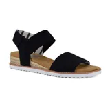 Sandalia Skechers Bobs Desert Kiss Poppy Bloom color negro, con plataforma baja de yute y plantilla Memory Foam.
