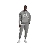 Buzo gris con capucha y cordones negros, con logo de Under Armour estampado en blanco en el pecho.