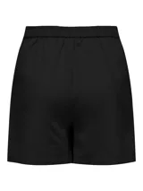 Short negro de tiro alto con pinzas, bolsillos laterales y cierre con botón.