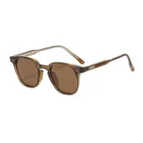 Lentes de sol unisex con montura marrón transparente y lentes marrones polarizadas.