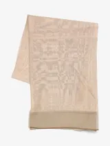 Bufanda rectangular de tejido fino color gris claro, con borde inferior en tono gris oscuro.