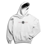 Canguro de algodón blanco con diseño gráfico en el frente, ideal para un estilo urbano.