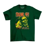 Remera verde con estampado del logo de la banda Sum 41 y la frase "Does this look infected?".