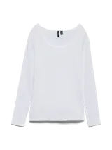 Remera blanca de algodón con cuello redondo y mangas largas.